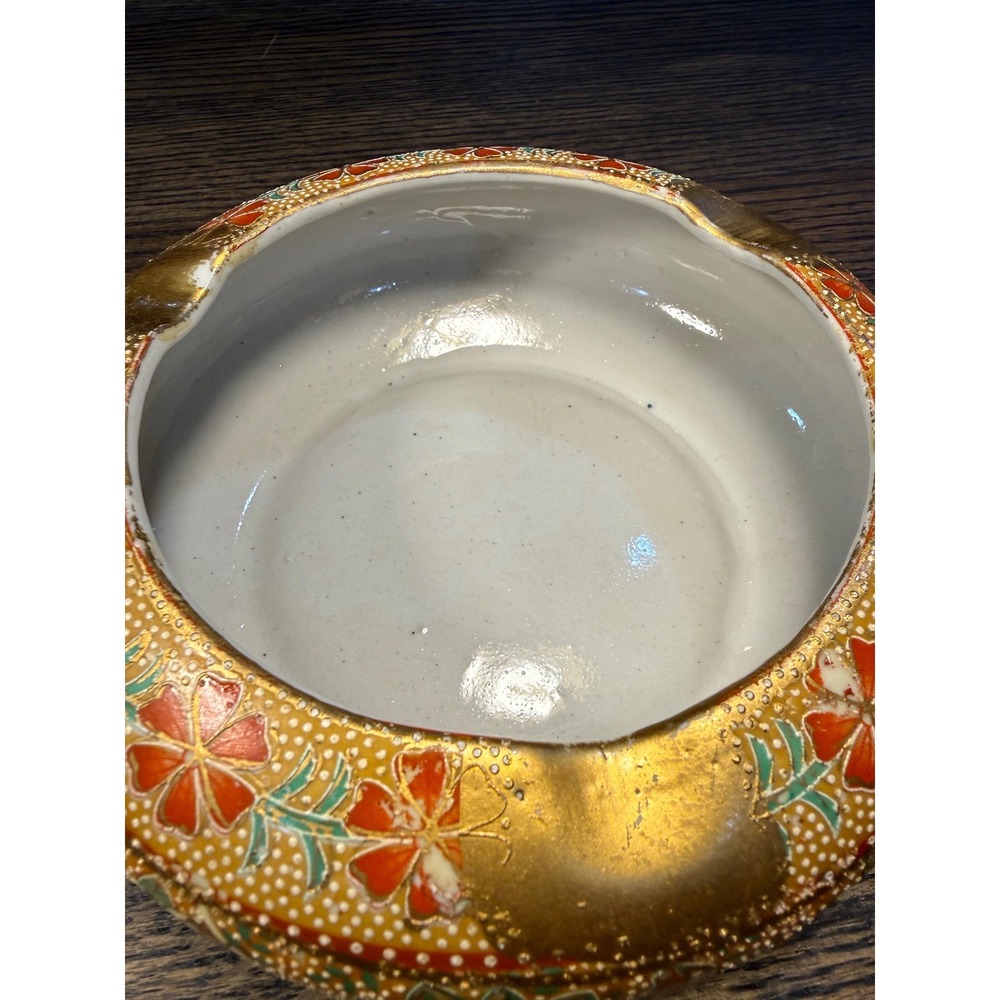 Vintage Hand-Painted Gold Floral Ceramic Ashtray | Mid Century Catchall - Picture 14 of 17